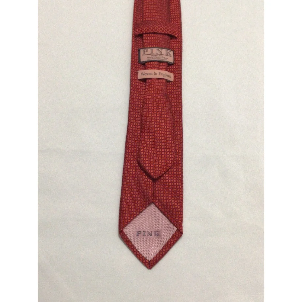 Thomas Pink Mens Silk Tie Red Micro Check Geometric Woven In England Necktie